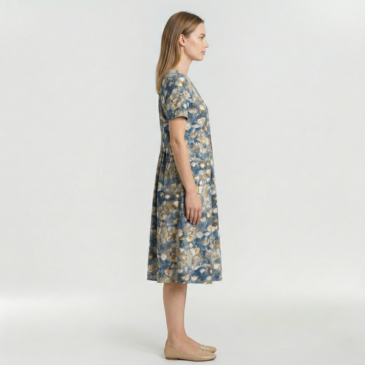 Vestido midi floral de manga corta para mujer diario