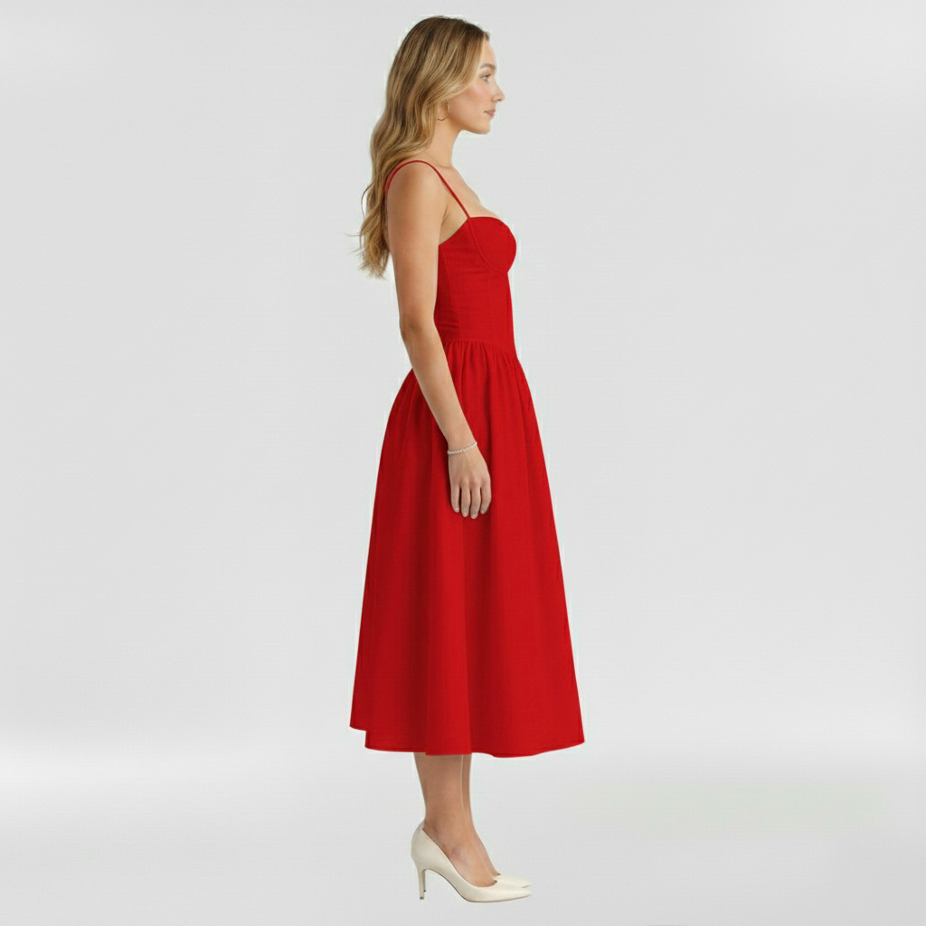 Vestito midi da donna con corpetto a corsetto a stampa floreale