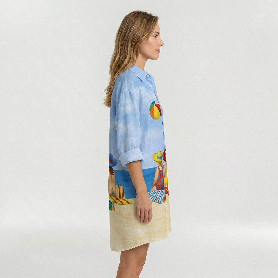 Vestido camisero estampado con mangas largas para mujer