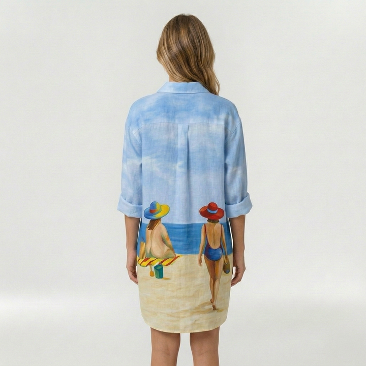 Vestido camisero estampado con mangas largas para mujer