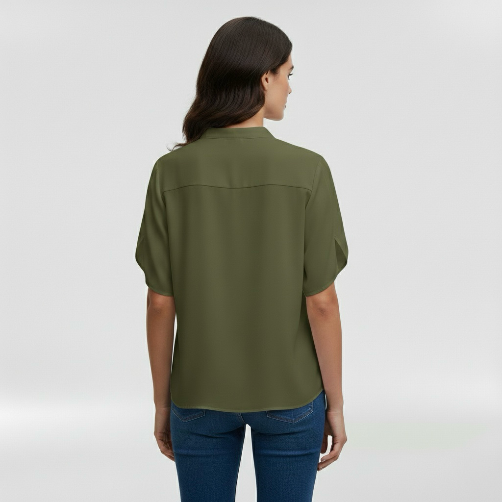 Camicia da donna con scollo a V e manica corta per uso quotidiano