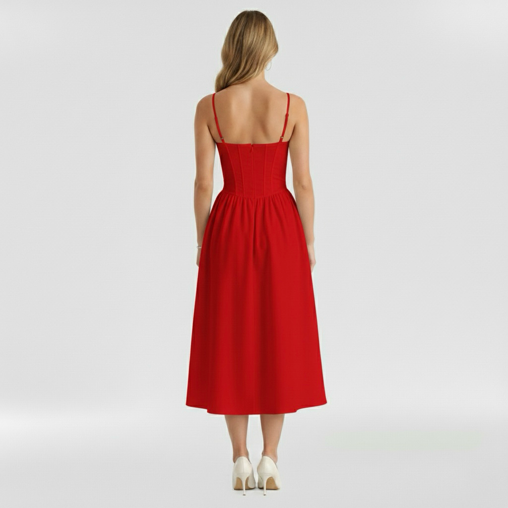 Vestito midi da donna con corpetto a corsetto a stampa floreale