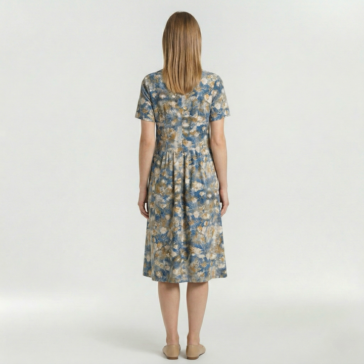 Vestido midi floral de manga corta para mujer diario