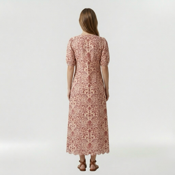 Abito lungo a fiori con maniche corte da donna