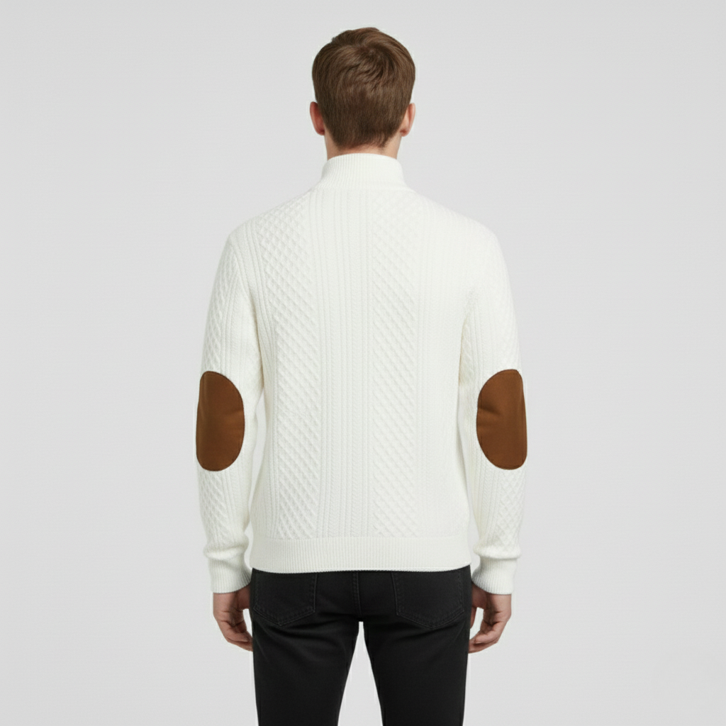 Maglione a maglia con mezza cerniera da uomo con toppe sui gomiti