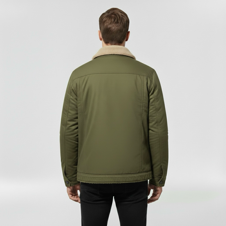 Pánská bunda s límcem z beránčí kožešiny a předním zipem pro chladné počasí