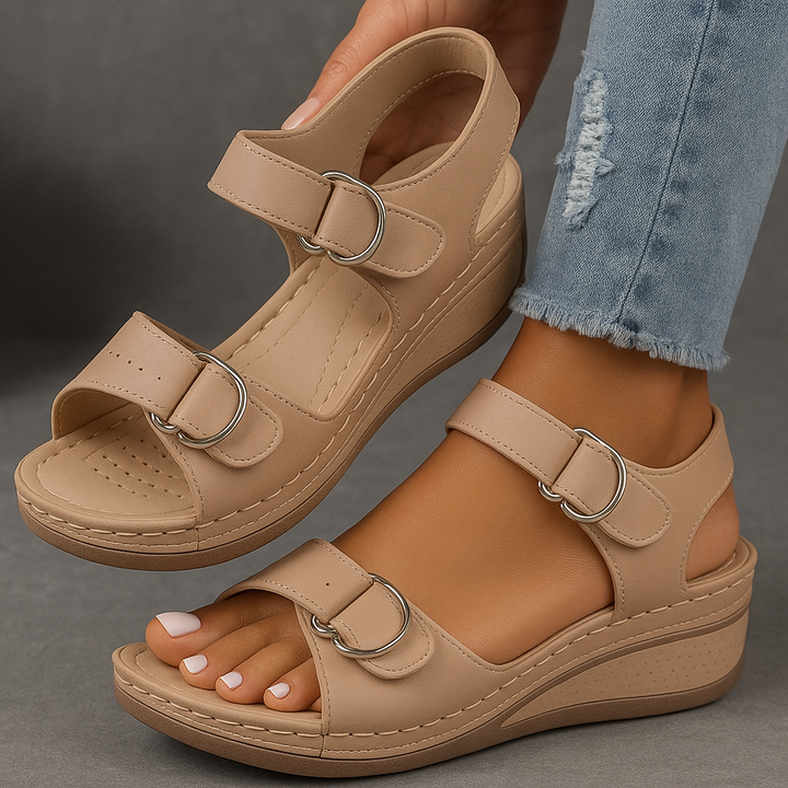 Theresa | Damensandalen mit offener Spitze, Knöchelriemen und Plateausohle