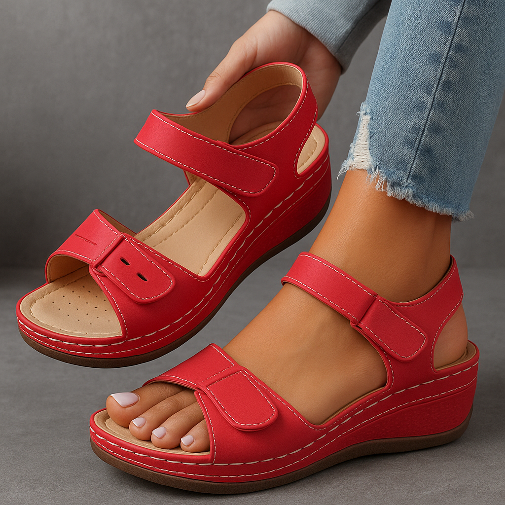 Theresa | Damensandalen mit offener Spitze, Knöchelriemen und Plateausohle