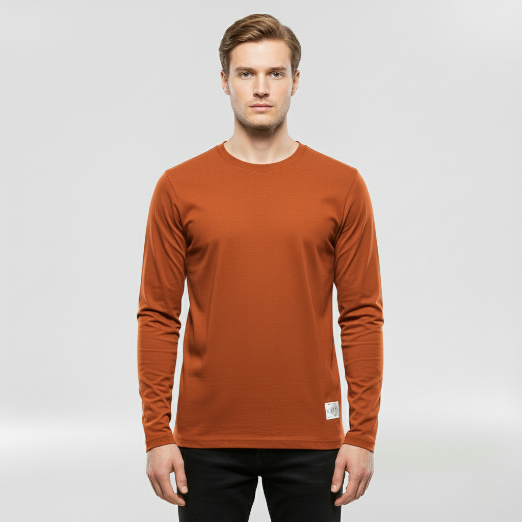 Męska koszulka z długim rękawem i okrągłym dekoltem na co dzień i do warstwowania