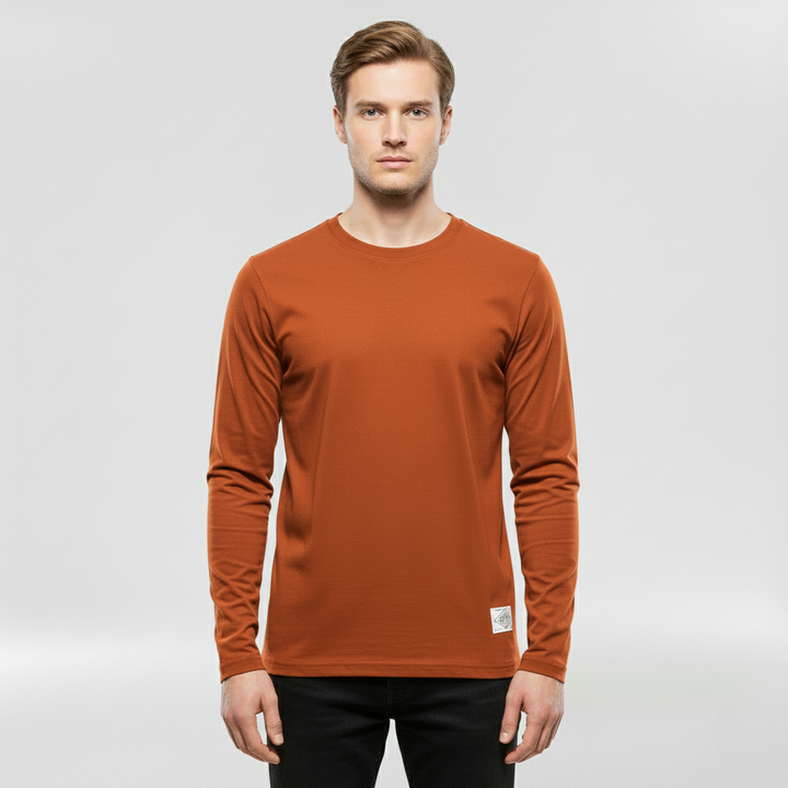 Męska koszulka z długim rękawem i okrągłym dekoltem na co dzień i do warstwowania