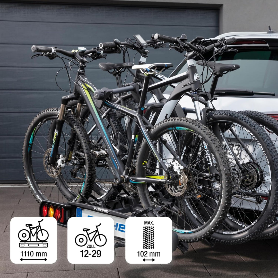 Fischer Kupplungs-Fahrradträger ProlineEvo 2, für 2 Fahrräder bis 60kg Nutzlast, E-Bike geeignet, vormontiert, abschließbar, faltbar