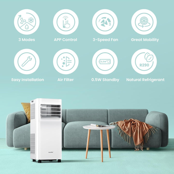 Comfee Mobiles Klimagerät MPPH-09CRN7, 9000 BTU 2,6kW, Kühlen&Ventilieren&Entfeuchten, Raumgröße bis 88m³(33㎡), Mobile Klimaanlage mit Abluftschlauch