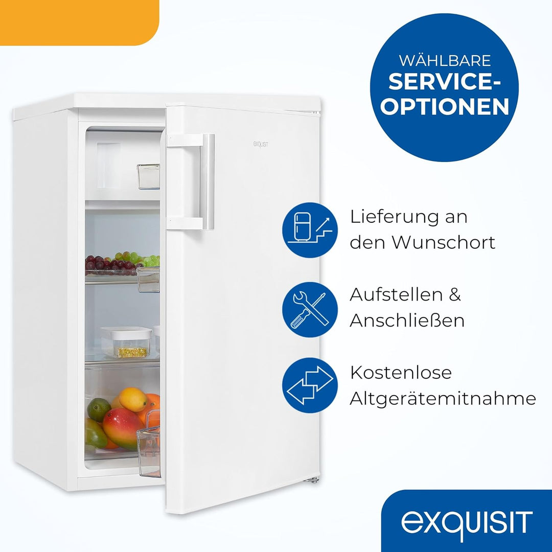 Exquisit Kühlschrank mit Gefrierfach, 120 Liter, 4-Sterne-Gefrierfach, Kühlschrank freistehend, KS516-4-H-010D weiss