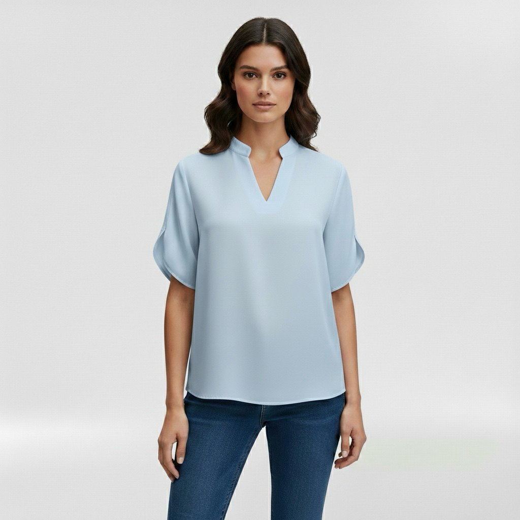 Camicia da donna con scollo a V e manica corta per uso quotidiano