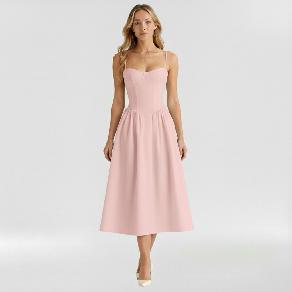 Vestito midi da donna con corpetto a corsetto a stampa floreale