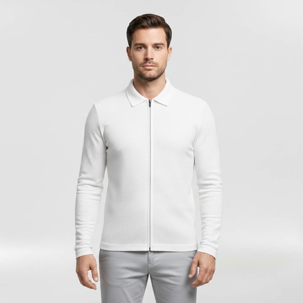 Pánský svetr na zip s vysokým límcem pro každodenní vrstvení