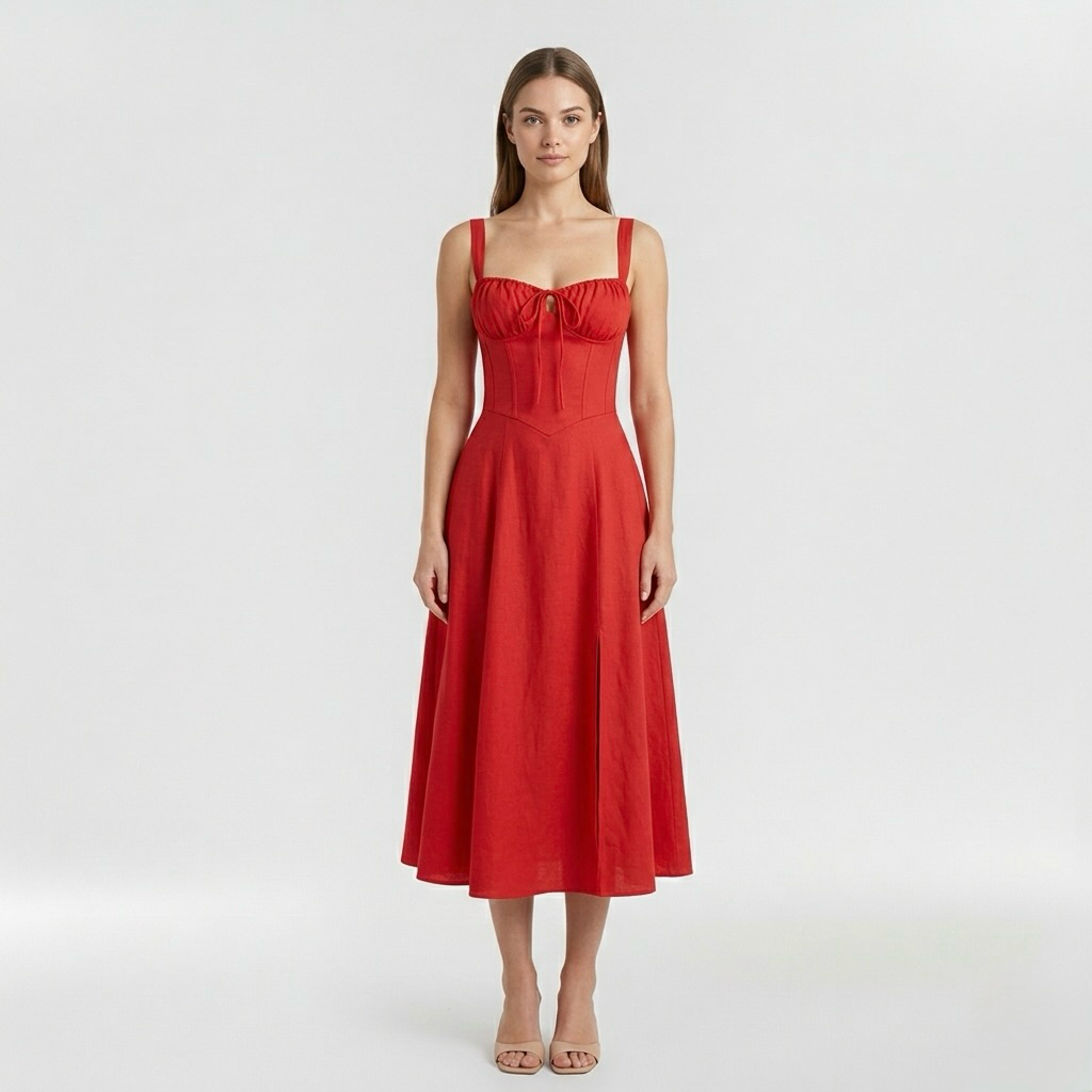 Vestido midi de tirantes con abertura lateral para mujer