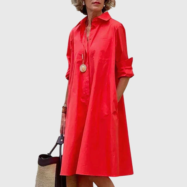 Robe décontractée pour femme avec poches fonctionnelles | Robe à coupe décontractée en tissu fluide de polyester pour un usage quotidien