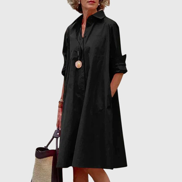 Robe décontractée pour femme avec poches fonctionnelles | Robe à coupe décontractée en tissu fluide de polyester pour un usage quotidien