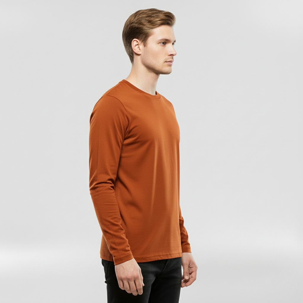 Męska koszulka z długim rękawem i okrągłym dekoltem na co dzień i do warstwowania