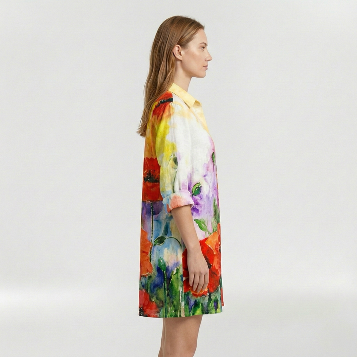 Vestido camisero estampado con mangas largas para mujer