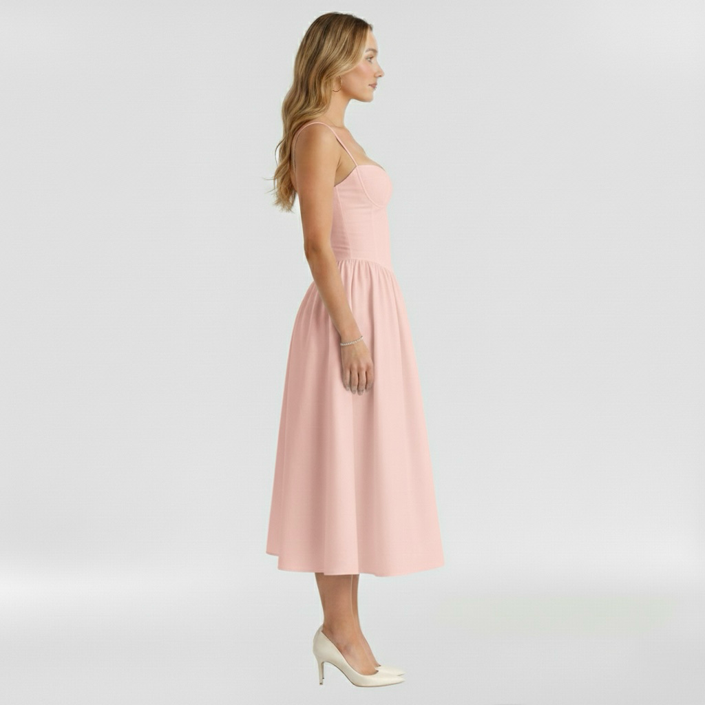 Vestito midi da donna con corpetto a corsetto a stampa floreale