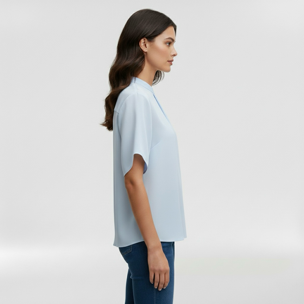 Camicia da donna con scollo a V e manica corta per uso quotidiano