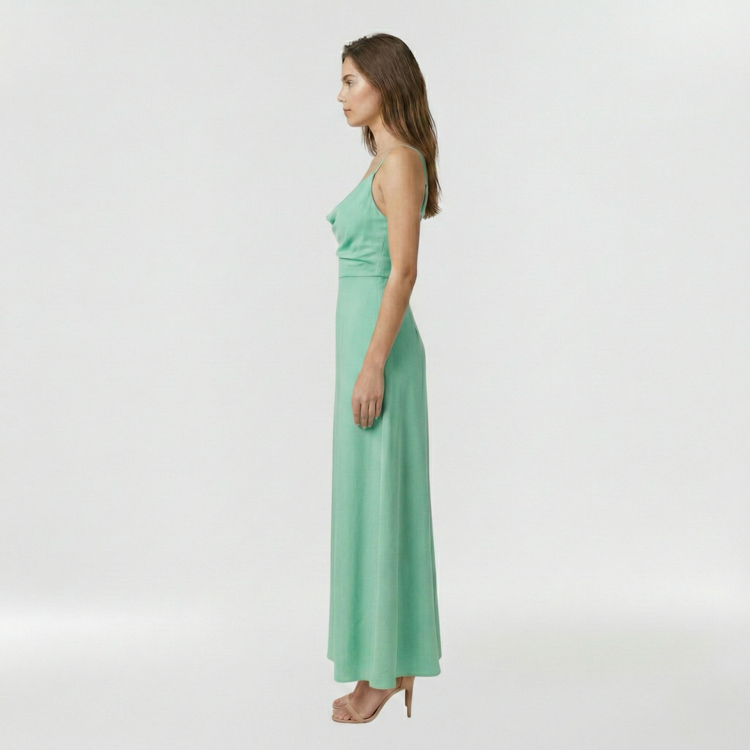 Abito lungo con spacco laterale e bretelle per donna