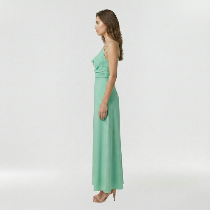 Abito lungo con spacco laterale e bretelle per donna