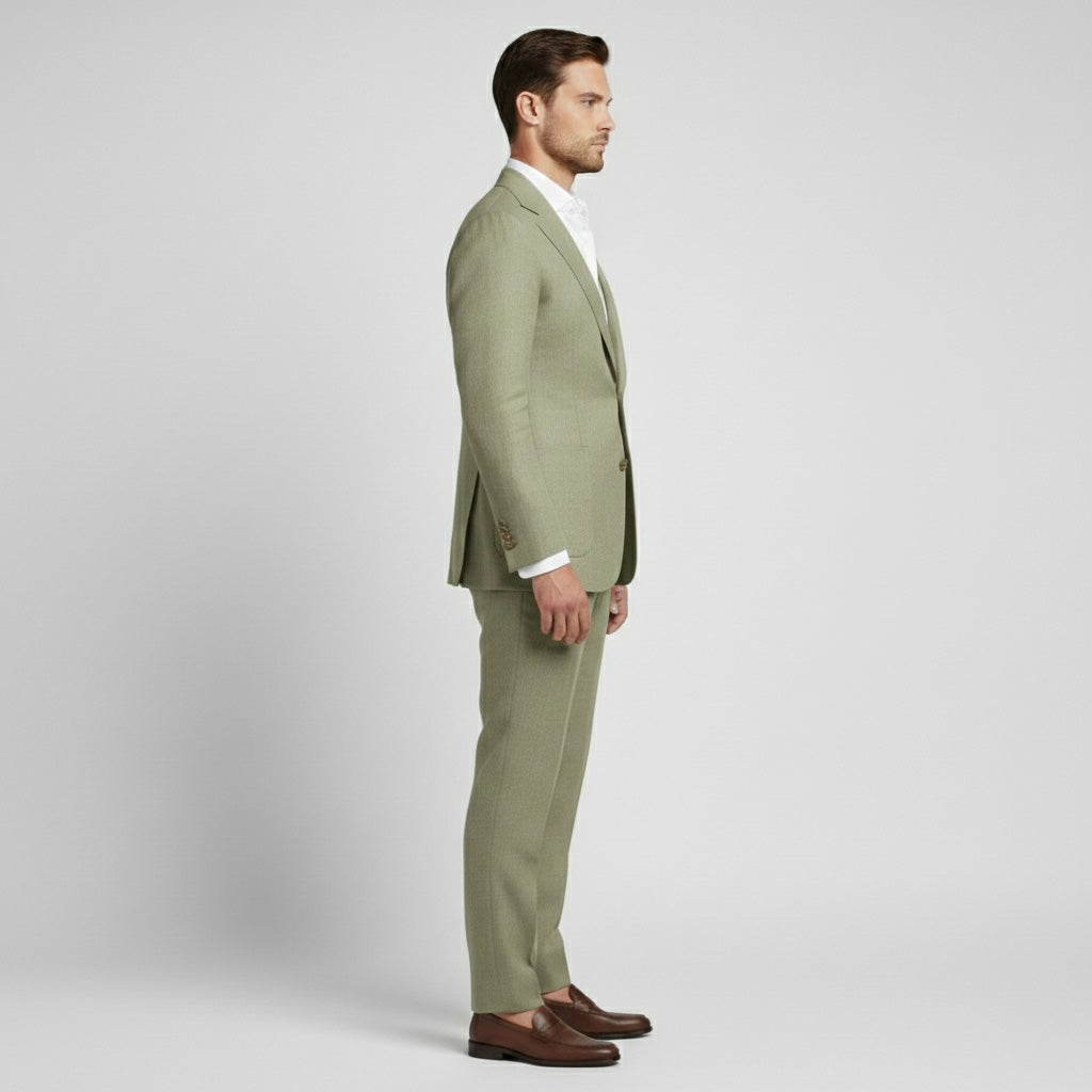 Costume en lin 2 pièces pour homme avec veste croisée pour mariages