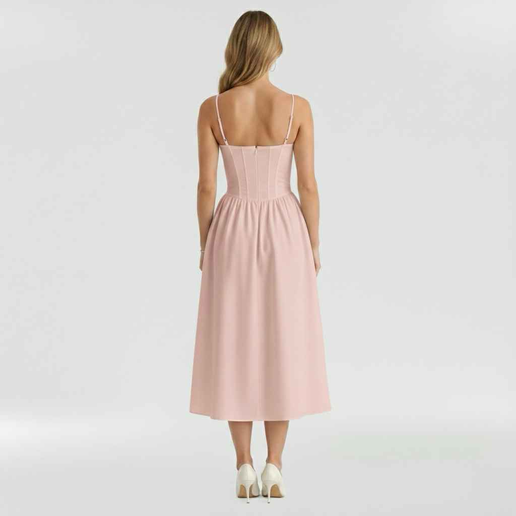 Vestito midi da donna con corpetto a corsetto a stampa floreale