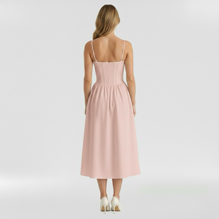 Vestito midi da donna con corpetto a corsetto a stampa floreale