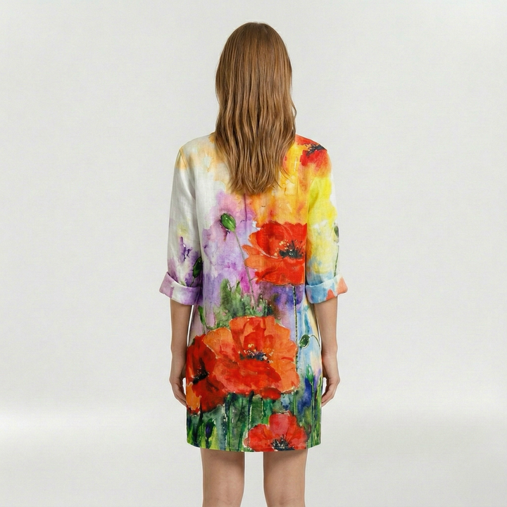 Vestido camisero estampado con mangas largas para mujer