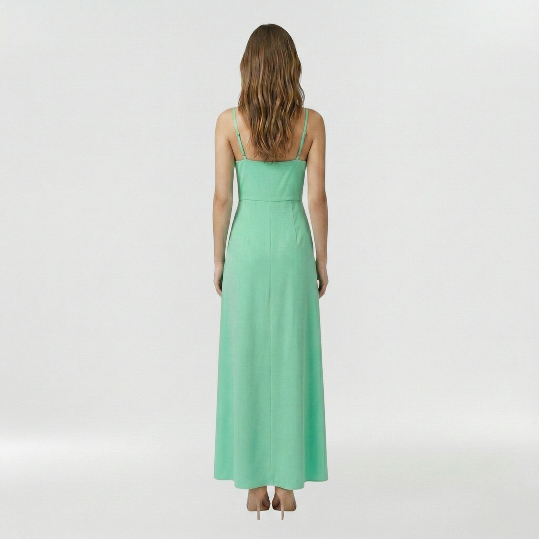 Abito lungo con spacco laterale e bretelle per donna