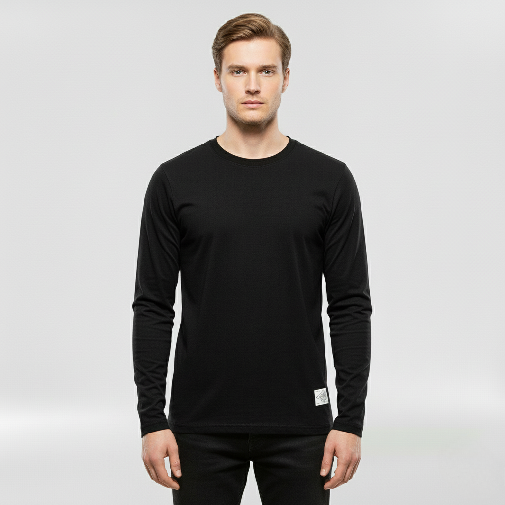 Męska koszulka z długim rękawem i okrągłym dekoltem na co dzień i do warstwowania