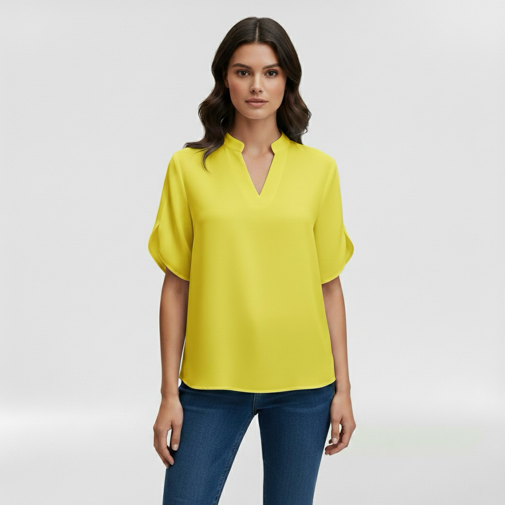 Camicia da donna con scollo a V e manica corta per uso quotidiano