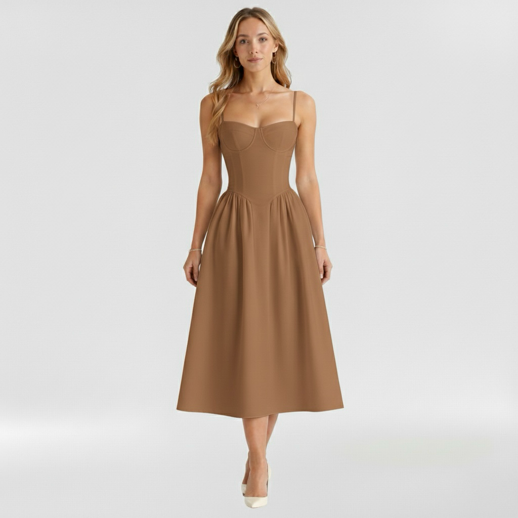 Vestito midi da donna con corpetto a corsetto a stampa floreale