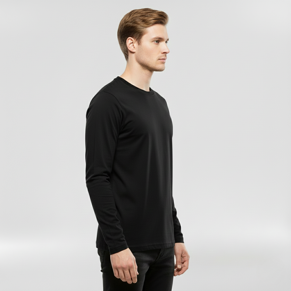 Męska koszulka z długim rękawem i okrągłym dekoltem na co dzień i do warstwowania