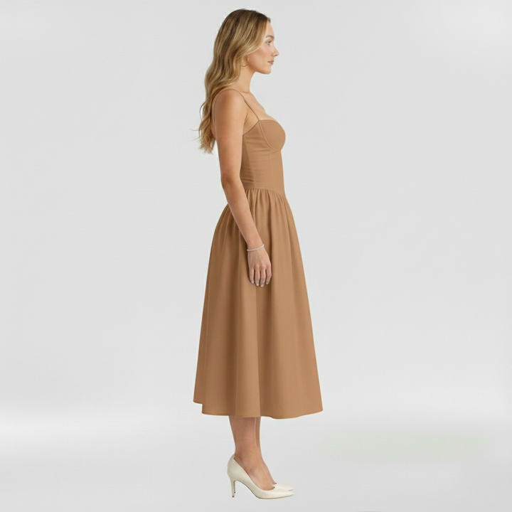 Vestito midi da donna con corpetto a corsetto a stampa floreale