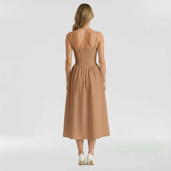 Vestito midi da donna con corpetto a corsetto a stampa floreale