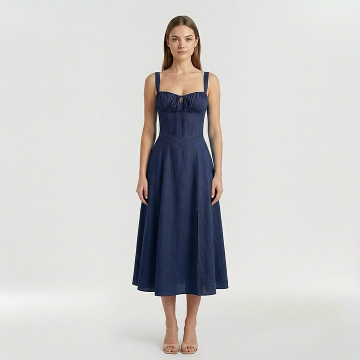 Vestido midi de tirantes con abertura lateral para mujer