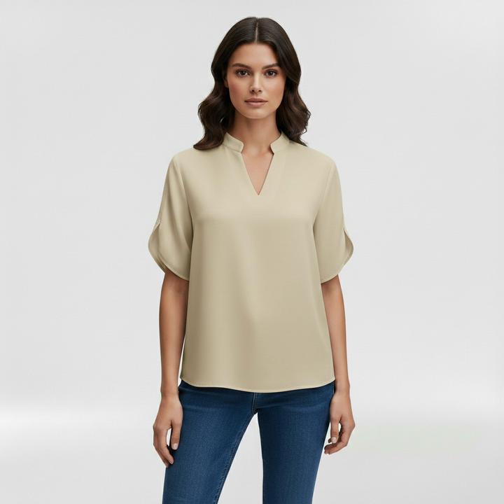 Camicia da donna con scollo a V e manica corta per uso quotidiano