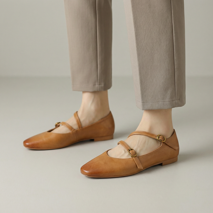 Mary-Jane-Lederschuhe mit Riemen und Schnalle für Damen