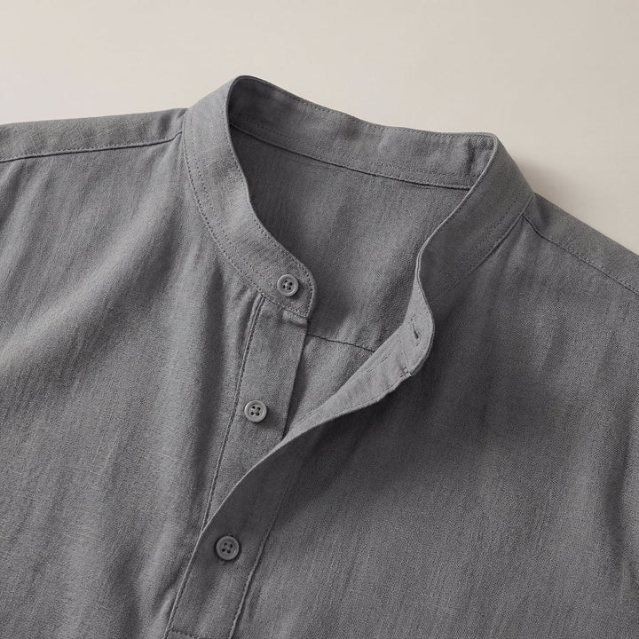 Chemise en lin pour homme avec col mao et manches longues