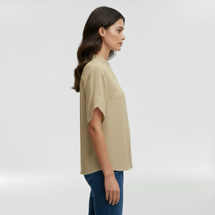 Camicia da donna con scollo a V e manica corta per uso quotidiano