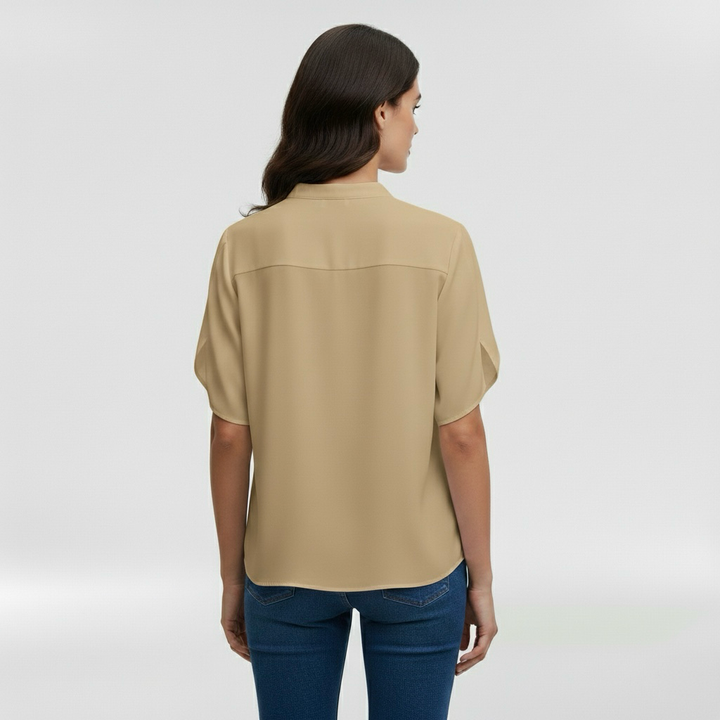 Camicia da donna con scollo a V e manica corta per uso quotidiano