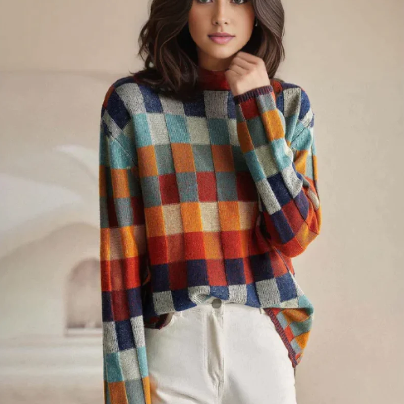 Aderyn Jersey Mujer | Suéter de Invierno con Cuadro Multicolor