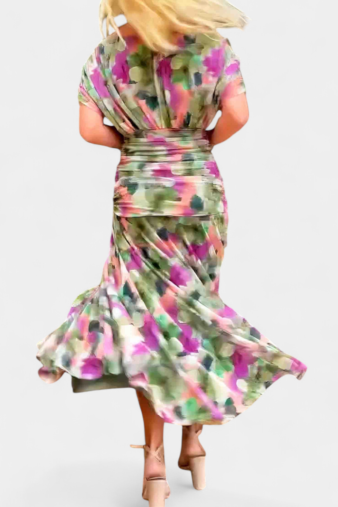 Vestido Largo Estampado Floral con Escote en V y Cintura Plisada | Vestido de Fiesta Elegante para Mujer y Eventos Especiales