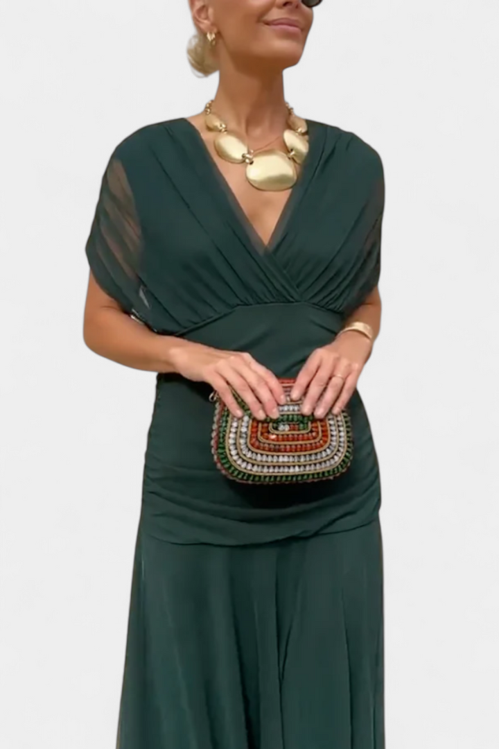 Vestido Largo Estampado Floral con Escote en V y Cintura Plisada | Vestido de Fiesta Elegante para Mujer y Eventos Especiales
