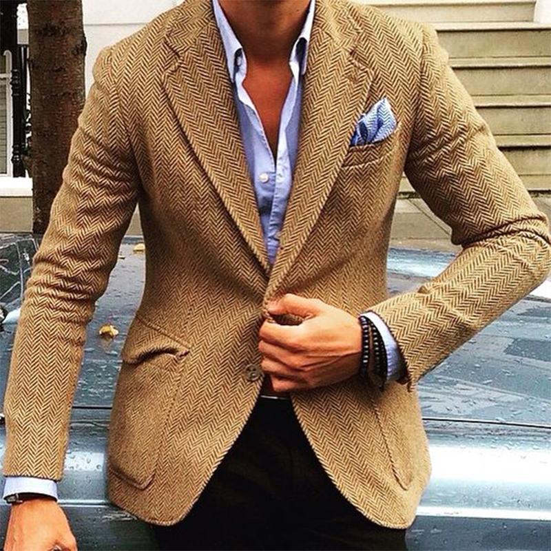 Blazer en laine vintage avec motif chevrons et col pour homme